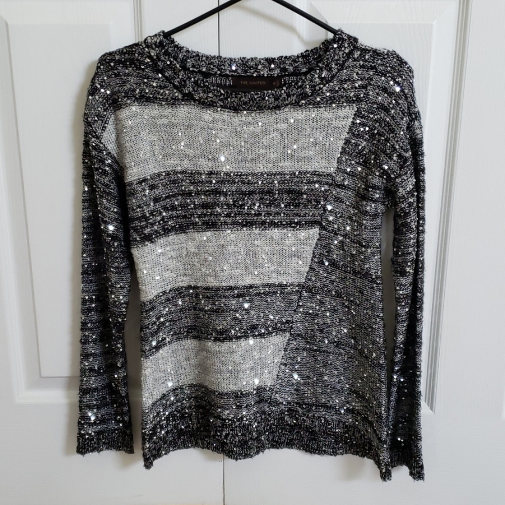 The Limited Black and Gray Sparkle Sweater